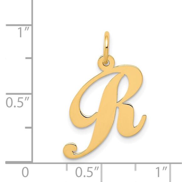 14k Yellow Gold, Ella Collection Medium Fancy Script Initial R Pendant - Picture 4 of 5